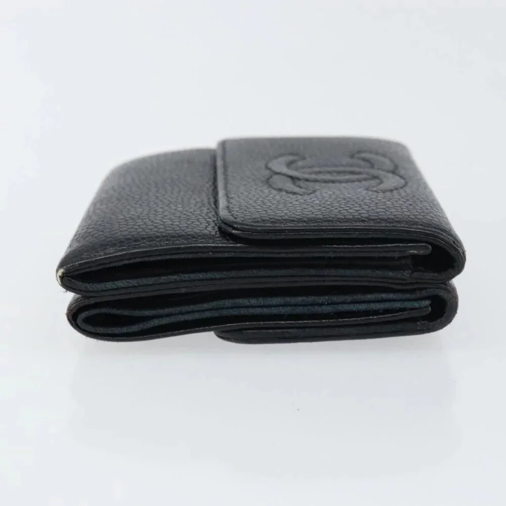 CHANEL Wallet Grained Calf Skin Black Gold CC Auth fm4996 - Picture 5 of 16